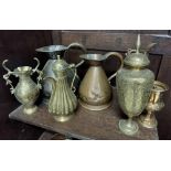 A collection of miscellaneous Benares Brass, comprising various vases, ewers, bowls, a one gallon