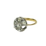 A good 18ct gold Ring, cluster of six diamonds (one stone missing) approx. 1.02ct, all old cut, M