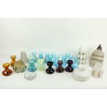 A collection of 19 coloured glass Bulb Holders, in red, blue, brown and opaline, each approx. 6" (