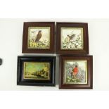 A set of 3 Minton Tile Pictures, depicting various Birds, 6" (15cms) square, all uniformly framed,