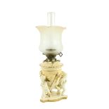 An attractive 19th Century Moore Brothers porcelain Oil Lamp, in white and cream, the body and