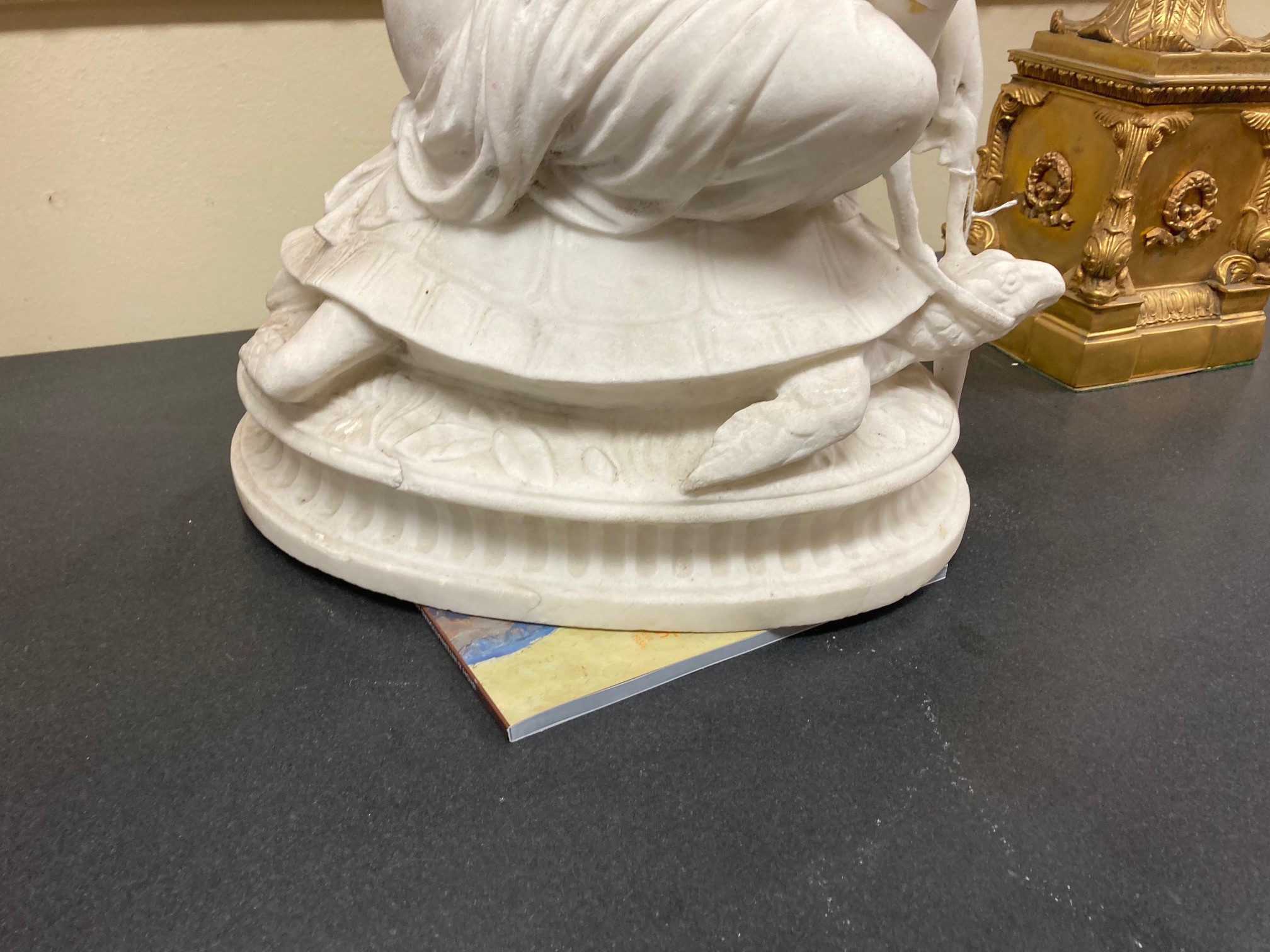 A 19th Century carved marble Group, a semi-nude Woman seated on a tortoise on oval base, 20" ( - Image 16 of 24