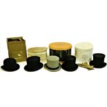 Four good quality Top Hats, by various makers and a Bowler Hat, some cased. (5) Provenance:  The
