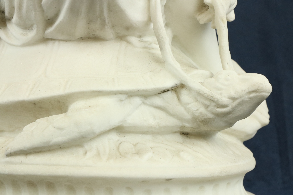 A 19th Century carved marble Group, a semi-nude Woman seated on a tortoise on oval base, 20" ( - Image 4 of 24