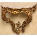 A 19th Century giltwood Console Table, with shaped Carrara marble top of rococo design and taste. (