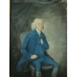 18th Century Irish School Pastel "Portrait of a Gentleman in blue suit and wearing a grey powdered