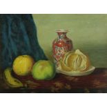 19th Century Manchester School Still Life, "Oriental Vase and Fruit," O.O.C., approx. 30cms x