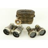 A good pair of silver mounted brass Opera Glasses, with London hallmarks, in leather case; another