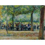 Arthur Fillon, French (1900 - 1974) "Busy Park, Market Scene with multiple Figures gathered in