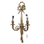 A set of 4 good quality two branch gilt brass Wall Lights, each with a ribbon bow crest and rope