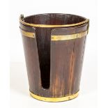 An Irish Georgian period mahogany slatted and brass bound Peat Bucket, with swing handle, approx.