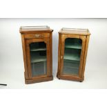 Two similar Victorian inlaid walnut Music Cabinets, each with a three-quarter tubular brass