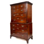 A very attractive George III period mahogany chest on Chest, the upper section with dental moulded