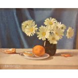 Edward Harley Mooney, British (1878-1938) Still Life, "Oranges and Pansies," O.O.C., approx. 41cms x