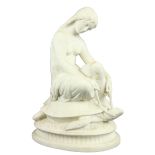 A 19th Century carved marble Group, a semi-nude Woman seated on a tortoise on oval base, 20" (