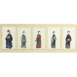 19th Century Chinese School A set of 5 rice paper Portraits of various Chinese dignitaries, four