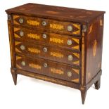A late Continental walnut and marquetry Chest, probably Dutch, c. 1800, the top with flowers, shells