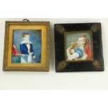 Late 18th Century Portrait Miniature "Young Boy with blue jacket holding a Medal and a small