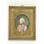 18th Century French School  Miniature Portrait "Cleric," oval on panel, indistinctly inscribed and