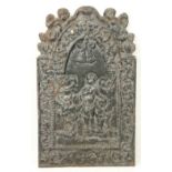 A heavy relief cast iron Fire Back, with all over pattern of classical figures and scrolling
