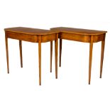 A pair of George III style inlaid and rosewood banded mahogany Side Tables or Consoles, each with