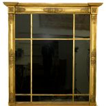 A good large Regency gilt Overmantel compartment Mirror, of architectural form with inverted