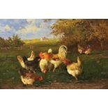 19th Century Continental School "Poultry Foraging at the edge of a Field," O.O.B., and its companion