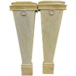 A pair of modern Georgian style wooden Wall Pilasters, painted in yellow and white marble design,