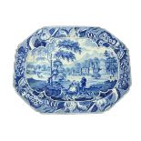 A large 19th Century blue and white English stoneware Meat Platter, transfer printed with figures in