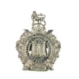 Military: An attractive pierced silver Kings Own Scottish Borders Badge, now with small attached