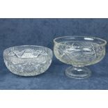 A cutglass kettle drum stemmed Bowl, 9" (23cms); and another heavy cutglass Bowl, 9" (23cms). (2)