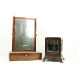 A George III inlaid and crossbanded mahogany swing frame Toilet Mirror, with swing frame and base