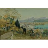 Emile Appay, French (1876-1935) "Sur La Lac de Garde, Riva," watercolour, Extensive Lake Landscape