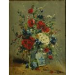 19th Century French School "Floral Bouquet, in blue and white Vase," O.O.C., approx. 26cms x