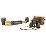 A pair of Binoculars, by Faria Freres, Paris, in original leather case; and a leather cased