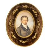 Candide Blaize (1795 - 1855) Oval miniature Portrait, "Nobleman wearing a velvet collar jacket and