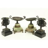 A pair of late 19th Century / early 20th Century polished black limestone Mantlepiece Urns, 11" (