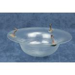 A circular cut and frosted glass Ceiling Dish Light, (lacking chains) 12" (30cms). (1)