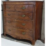 A George IV inlaid and bow fronted mahogany Chest, of three long and two short drawers with 1/4