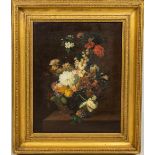 19th Century Continental School Still Life, "Colourful Bowl of assorted Flowers," O.O.C., 27" x 21