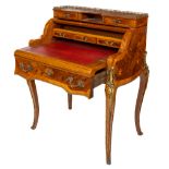 A fine quality Louis XV style kingwood and marquetry Ladies Bureau, the pierced brass gallery top