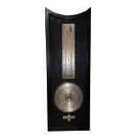 A late Victorian ebonised Barometer and Thermometer, with silvered dials, and bone turned
