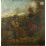 In the Manner of William Mulready (1786 - 1863) "Peasant Folk in Conversation," O.O.P., depicting