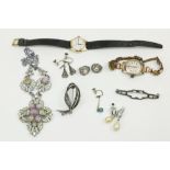 A collection of Costume Jewellery, including ear-rings, brooch, watches etc., as a lot, w.a.f. (1)