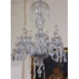 A very good Waterford crystal Chandelier, with an inverted bowl shaped corona, a vase shaped stem,