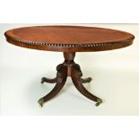 A fine quality William IV mahogany circular Table, the figured top with rosewood crossbanding and