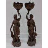 A good pair of bronzed Spelter Figures, depicting 'Diana the Huntress' with dead game birds