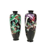 A pair of large attractive 19th Century Japanese cloisonné tall Vases, each on dark blue ground with