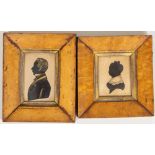 A pair of 19th Century Silhouette Profile Portrait Miniatures, "Lady & Gent," each in birds eye