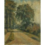 G. Mahon, 20th Century Irish School "The Country Road," O.O.C., depicting a tree laden road with